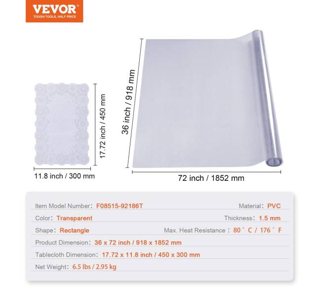 Skaidrus stalo apsaugos užtiesalas 36 x 72 cm6
