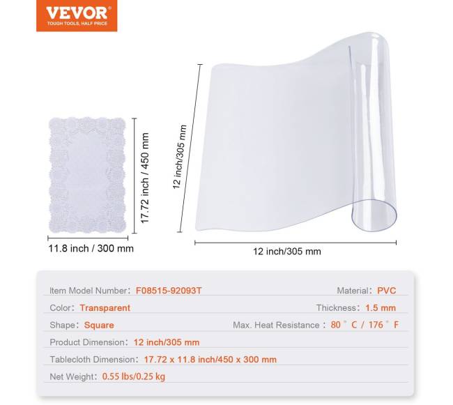 Skaidri stalo apsauga, 305 x 305 mm6