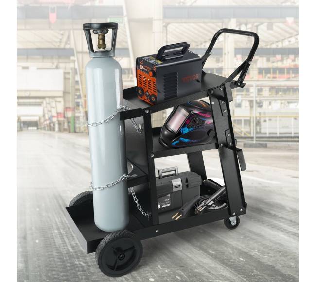 Trijų aukštų suvirinimo vežimėlis su 360 ratukais7