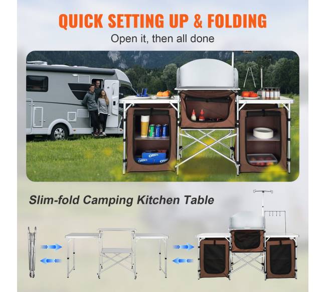 Sulankstomas stovyklavimo virtuvinis staliukas su lentynomis2