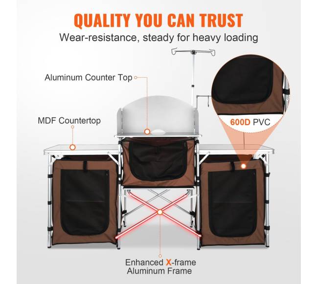 Sulankstomas stovyklavimo virtuvinis staliukas su lentynomis3