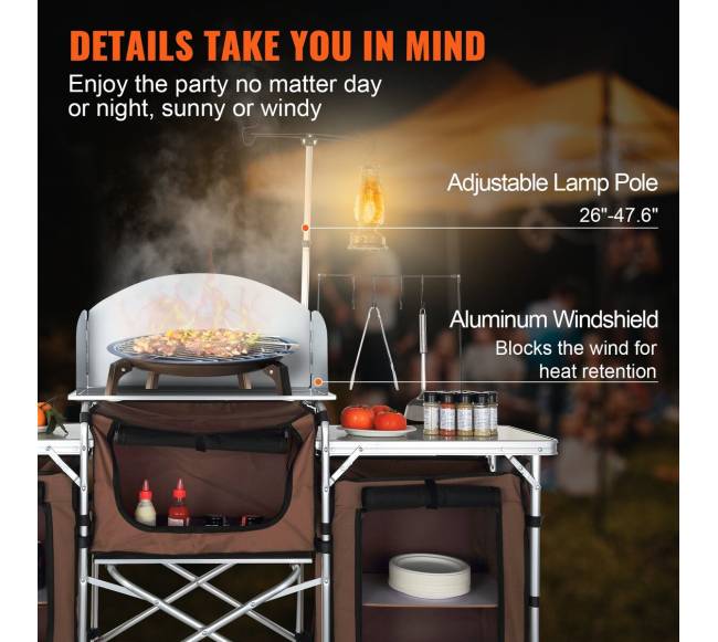 Sulankstomas stovyklavimo virtuvinis staliukas su lentynomis4