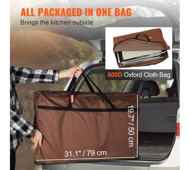 Sulankstomas stovyklavimo virtuvinis staliukas su lentynomis5