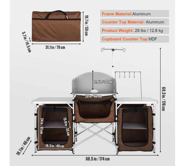 Sulankstomas stovyklavimo virtuvinis staliukas su lentynomis6