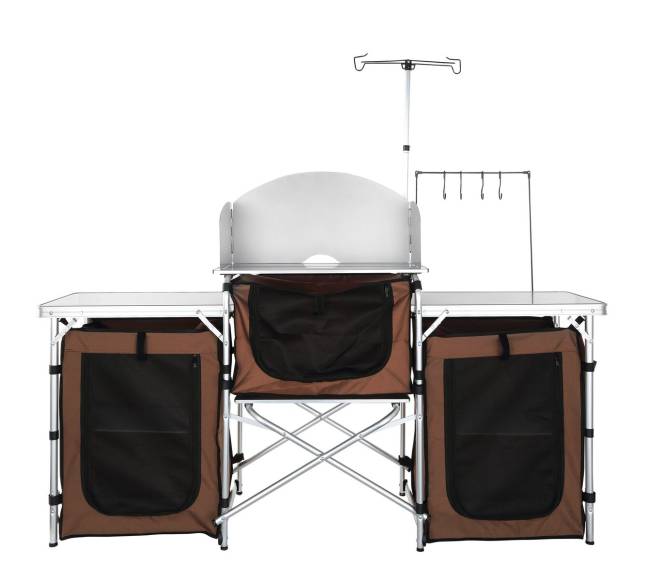 Sulankstomas stovyklavimo virtuvinis staliukas su lentynomis8