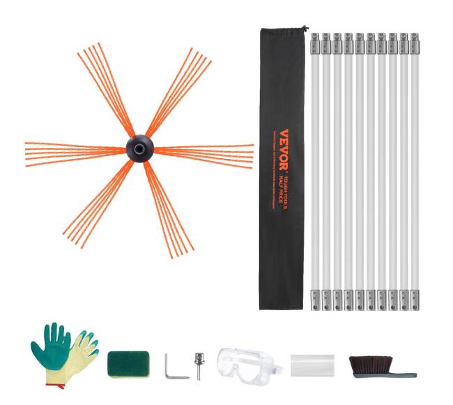 10 m kaminų valymo rinkinys su 10 strypų0