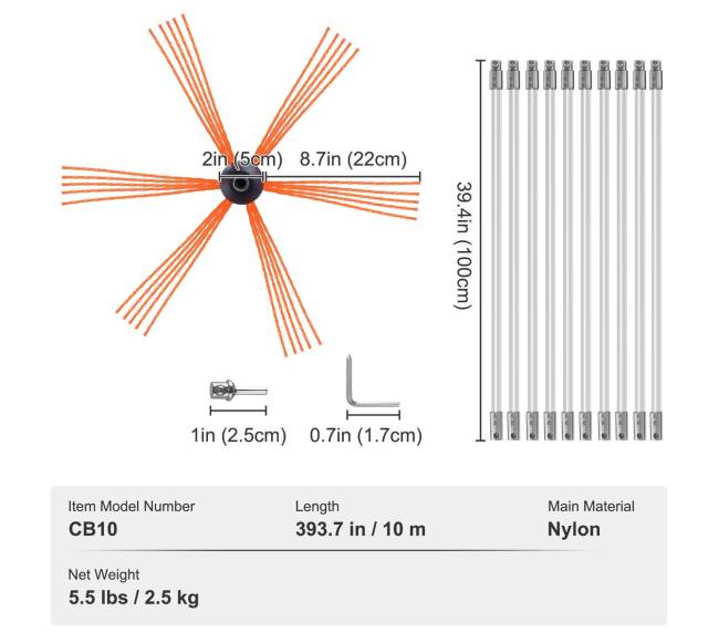 10 m kaminų valymo rinkinys su 10 strypų6
