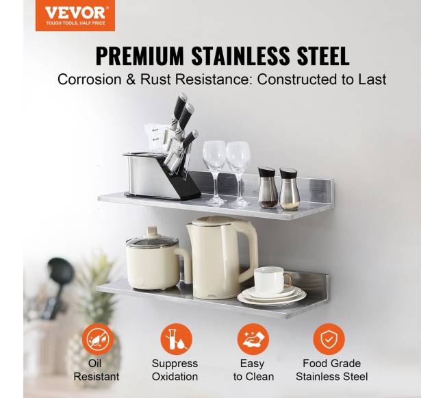 Nerūdijančio plieno sieninė lentyna su atbraila1