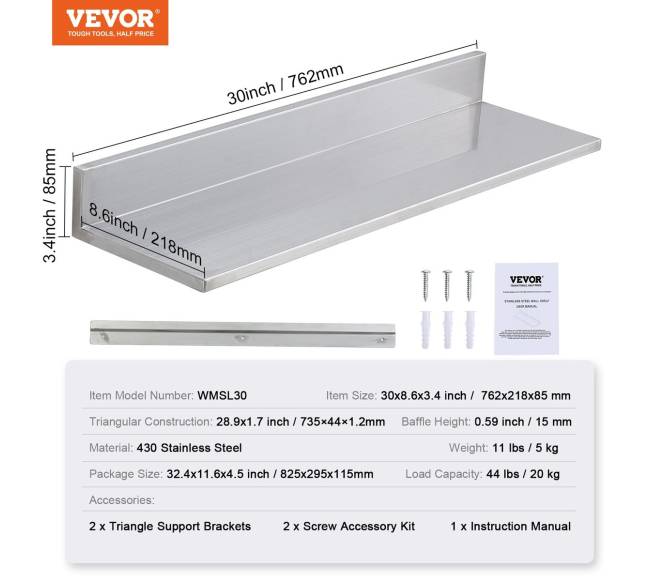 Nerūdijančio plieno sieninė lentyna su atbraila6