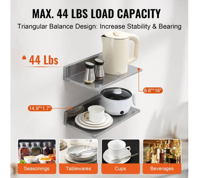 Nerūdijančio plieno lentyna su lentynėlėmis2