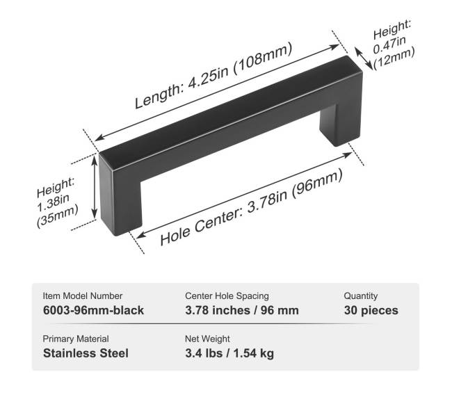 30 dalių virtuvės spintelių rankenėlės 96 mm6