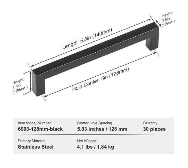 30 vienetų spintos rankenėlės 128mm centras6