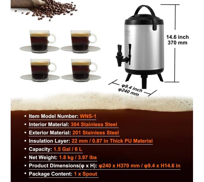 Nerūdijančio plieno gėrimų dozatorius 6 L6