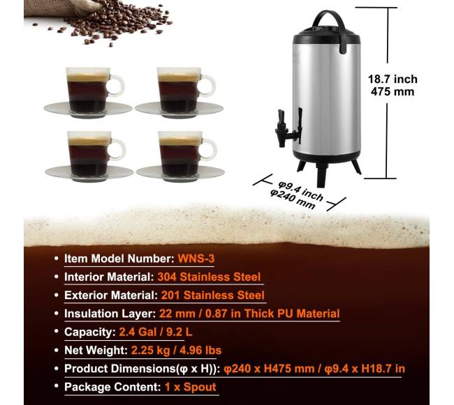 Nerūdijančio plieno gėrimų dozatorius 9.2 l6