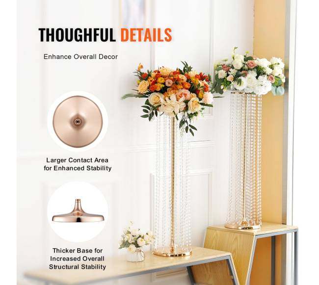 90 cm aukščio kristalinis gėlių stovas vestuvėms3