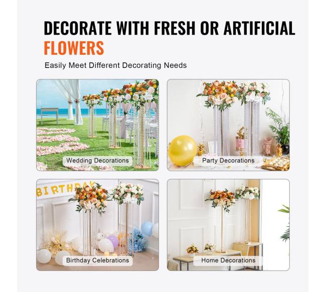 90 cm aukščio kristalinis gėlių stovas vestuvėms5