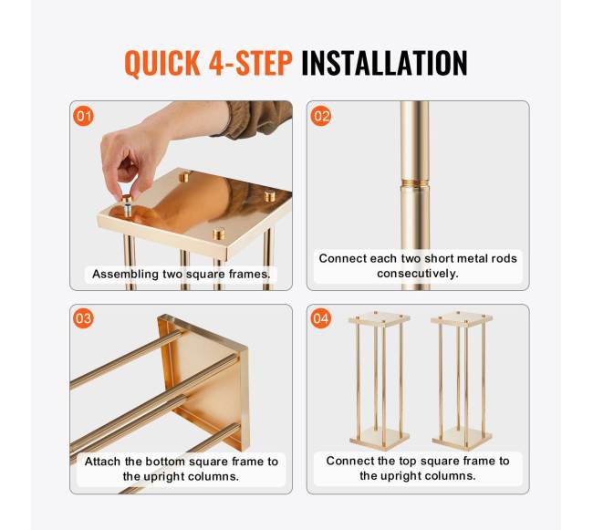 Auksinis vestuvių gėlių stovas, 80 cm aukščio4