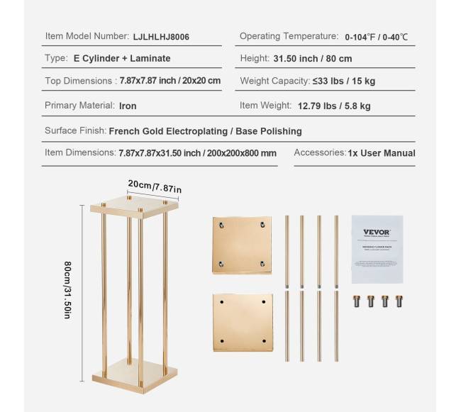 Auksinis vestuvių gėlių stovas, 80 cm aukščio6