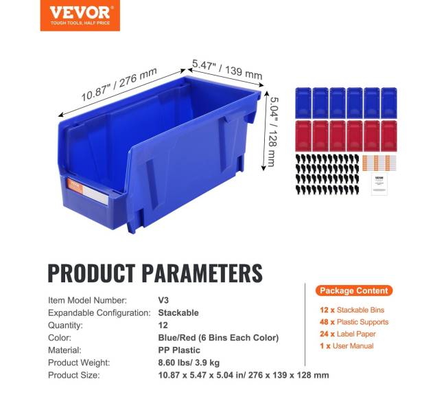 Plastikinė laikymo dėžė, 12 vnt., mėlynaraudona6