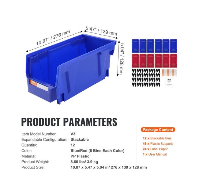 Plastikinė laikymo dėžė, 12 vnt., mėlynaraudona10