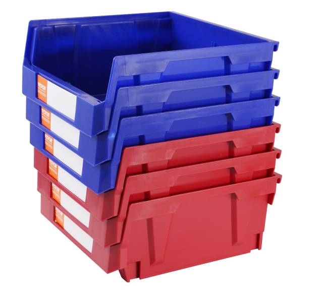 Plastikinė saugojimo dėžė, kabinama ir sukraunama, mėlynaraudona, 6 vnt.0