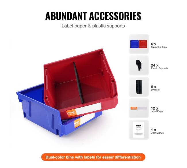 Plastikinė saugojimo dėžė, kabinama ir sukraunama, mėlynaraudona, 6 vnt.4