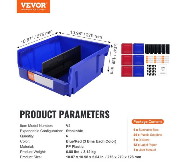 Plastikinė saugojimo dėžė, kabinama ir sukraunama, mėlynaraudona, 6 vnt.6