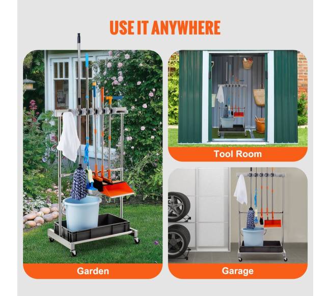 Sodo įrankių stovas su 10 vietų ir kabliais5