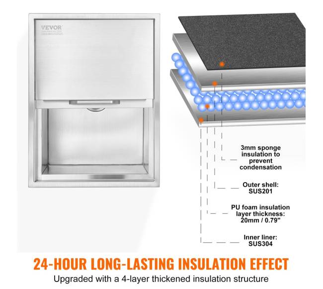 Integruota ledo dėžė 61 cm x 46 cm x 33 cm2