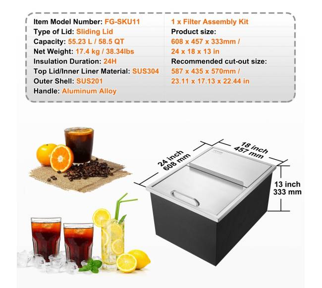 Integruota ledo dėžė 61 cm x 46 cm x 33 cm6