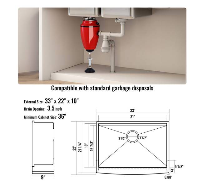 Virtuvinė kriauklė iš nerūdijančio plieno 304, 33 cm6