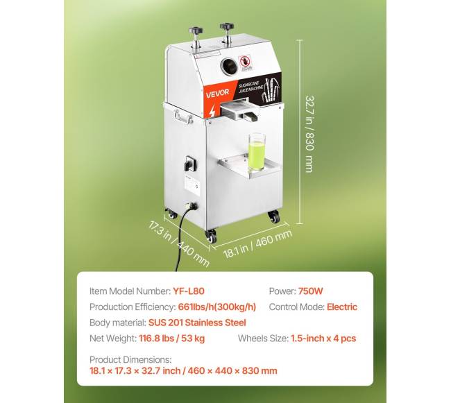 750W elektrinis cukranendrių sulčiaspaudė6