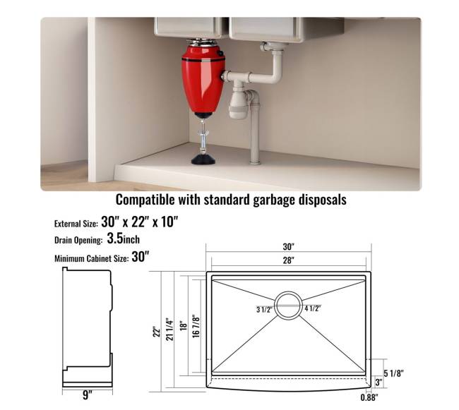 virtuvės kriauklė iš nerūdijančio plieno, 30 cm6