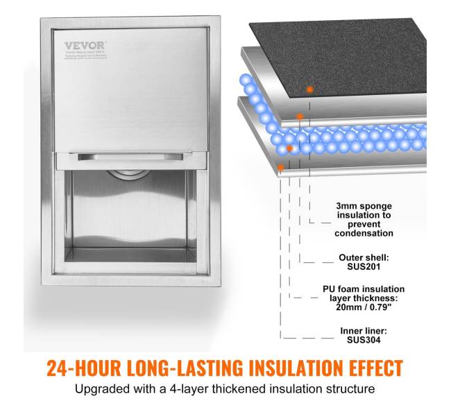 Įmontuojama nerūdijančio plieno ledo dėžė 46 cm2