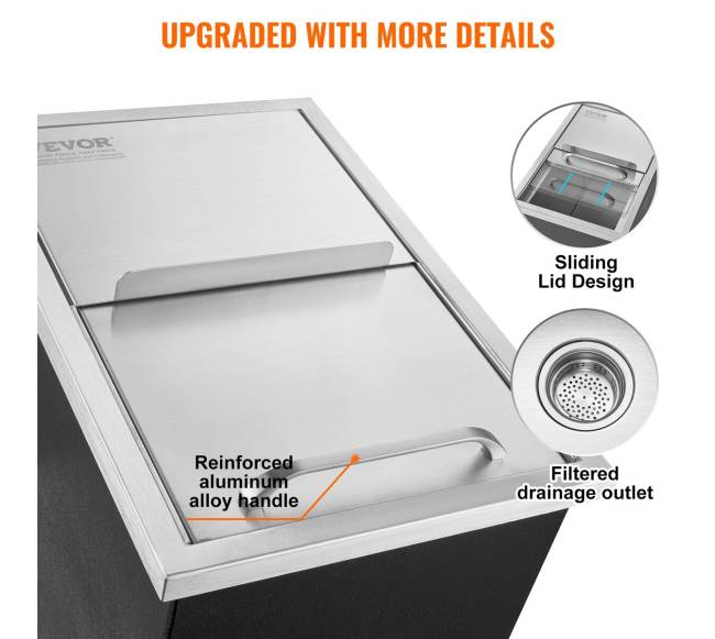 Įmontuojama nerūdijančio plieno ledo dėžė 46 cm4