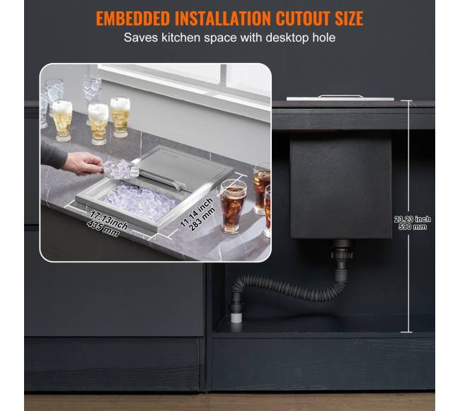 Įmontuojama nerūdijančio plieno ledo dėžė 46 cm5