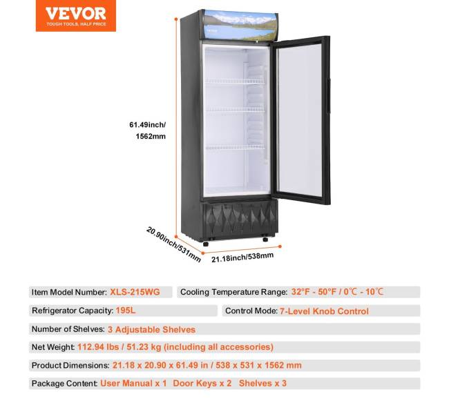 Komercinis šaldytuvas-vitrina 195L su 3 lentynomis6