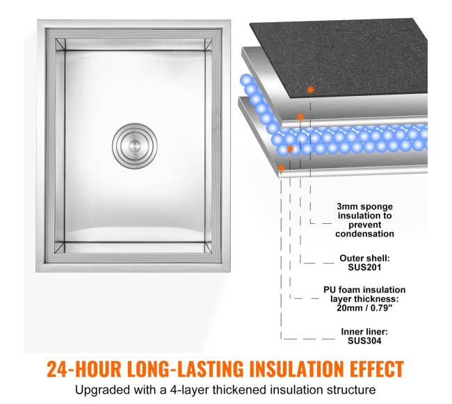 Įmontuojama ledo dėžė, 43,5L, nerūdijantis plienas2