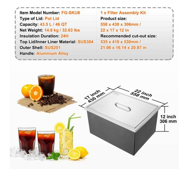 Įmontuojama ledo dėžė, 43,5L, nerūdijantis plienas6