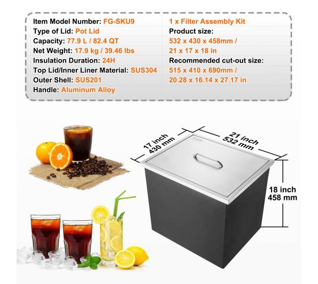 Įmontuojama ledo dėžė 21 x 17 x 18 cm6