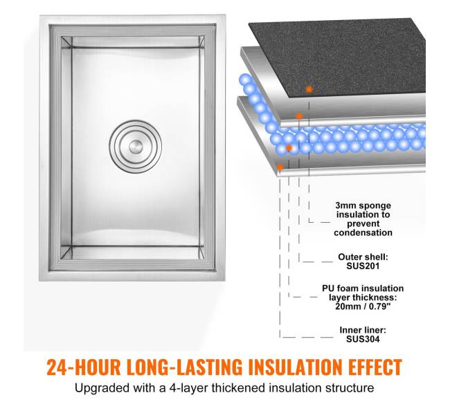 Įmontuojamas šaldymo dėžė, nerūdijantis plienas2