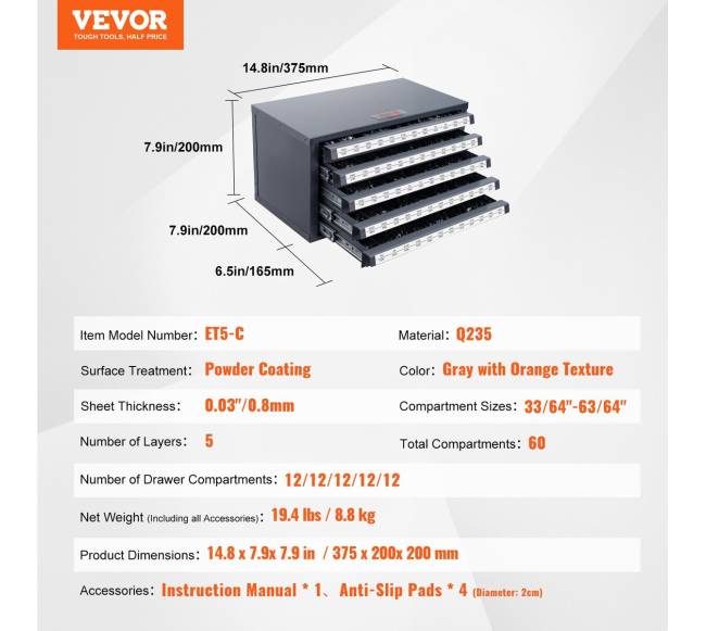 Grąžtų laikiklių spintelė su penkiais stalčiais6
