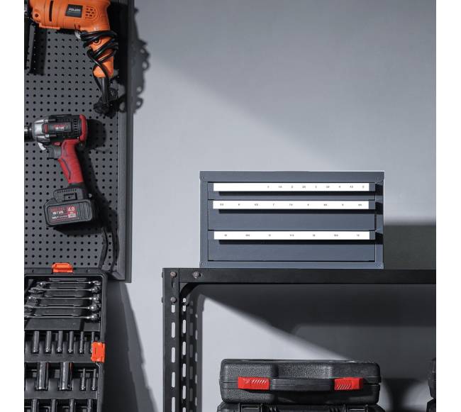 Grąžtų talpykla su trimis stalčiais7