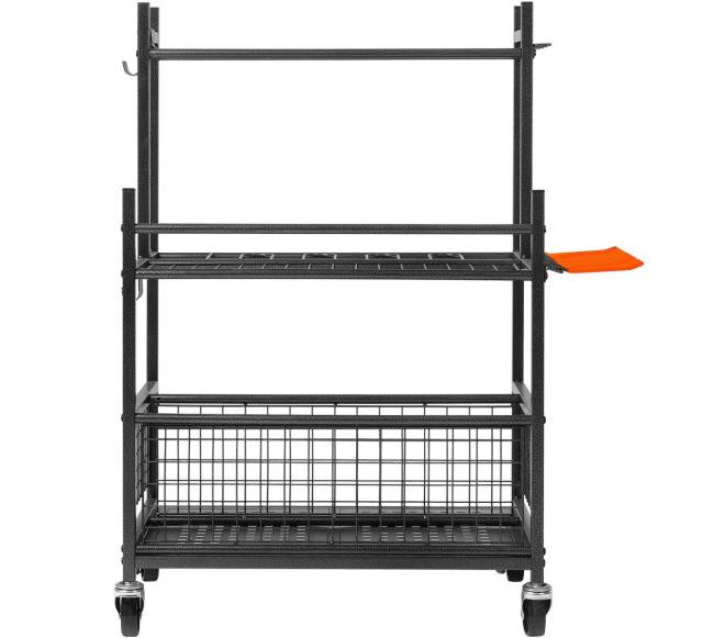 Sodo įrankių laikiklis su ratais ir kabliais0