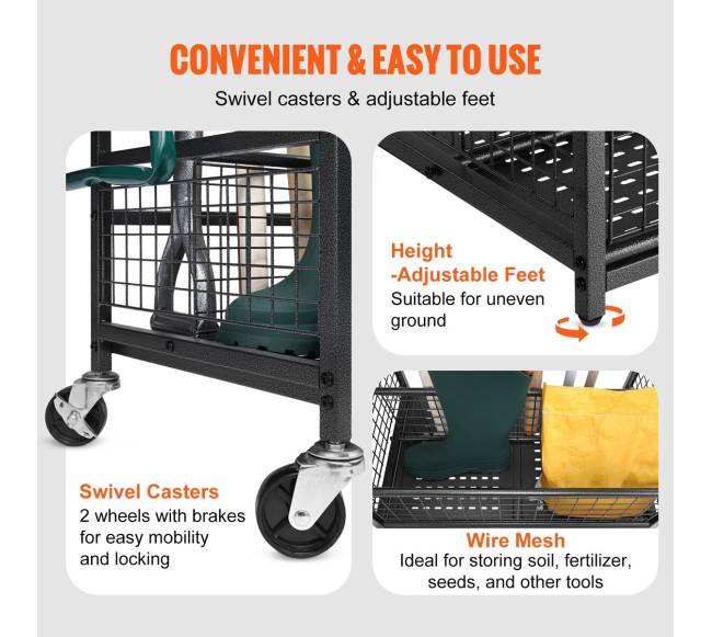 Sodo įrankių laikiklis su ratais ir kabliais3