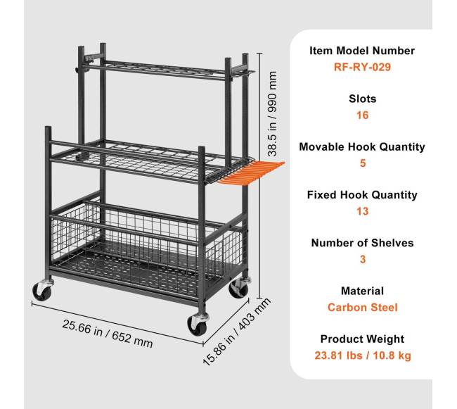Sodo įrankių laikiklis su ratais ir kabliais6