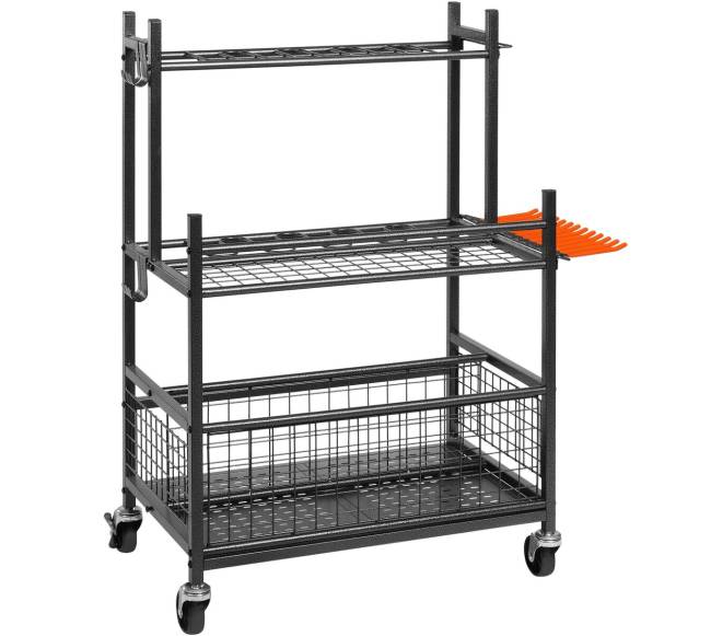 Sodo įrankių laikiklis su ratais ir kabliais9