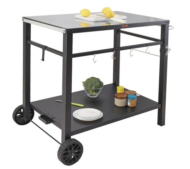 Lauko grilio vežimėlis su dviguba lentyna0