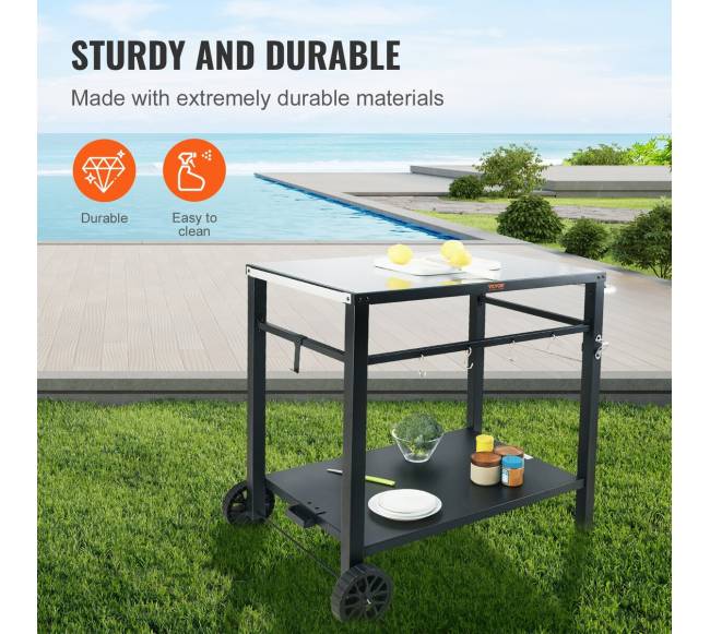 Lauko grilio vežimėlis su dviguba lentyna2