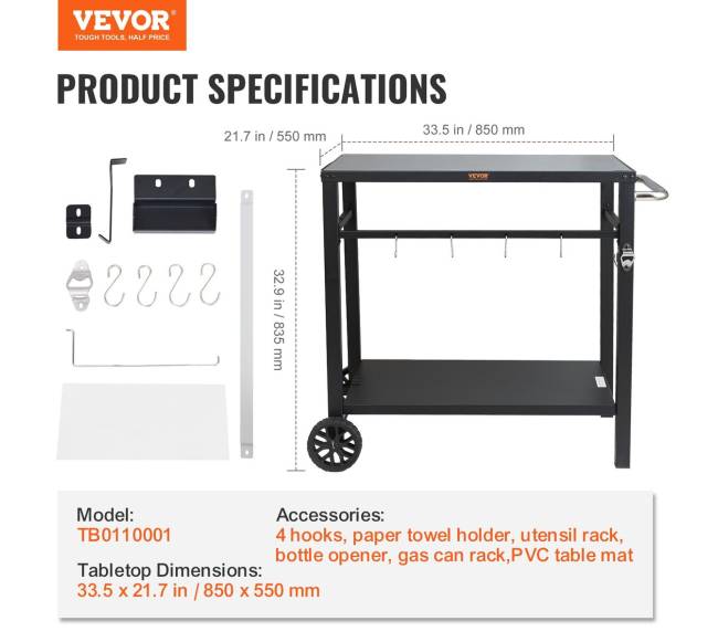 Lauko grilio vežimėlis su dviguba lentyna6